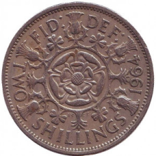 Монета 2 шилінга. 1958,61,62,65 рік, Великобританія. (В)