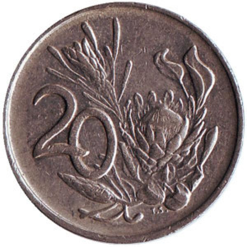 Цветок протея. Монета 20 млн. 1981,85,77 рік, ПАР. (Д) Цветок протея. Монета 20 млн. 1981,85,77 рік, ПАР. (Д)