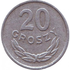 Монета 20 грошів. 1957-85 рік, Польща. (В)