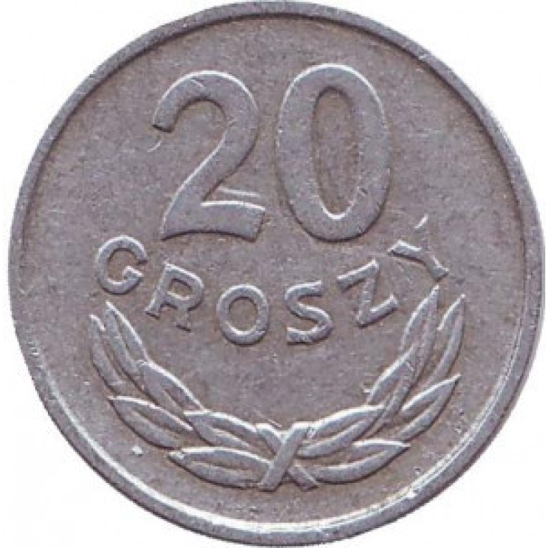 Монета 20 грошів. 1957-85 рік, Польща. (В) Монета 20 грошів. 1957-85 рік, Польща. (В)