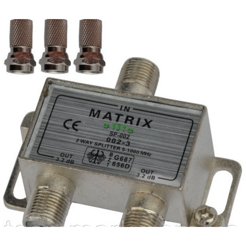 Спліттер (Splitter) ТВ 2-way + 3шт.F в картонній упаковці HQ Спліттер (Splitter) ТВ 2-way + 3шт.F в картонній упаковці HQ