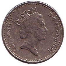 Монета 5 пенсів. 1991 рік, Великобританія.