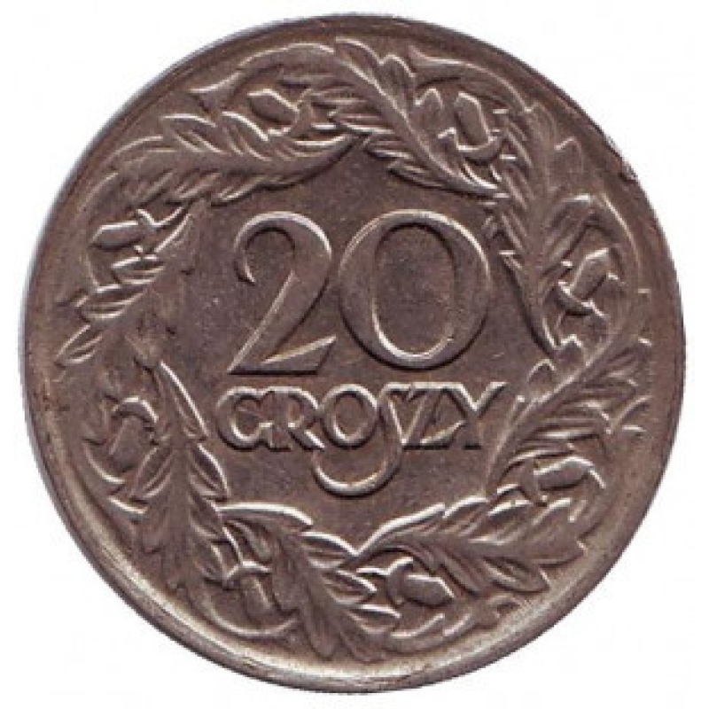 Монета 20 грошів. 1923 рік, Польща. (В) Монета 20 грошів. 1923 рік, Польща. (В)