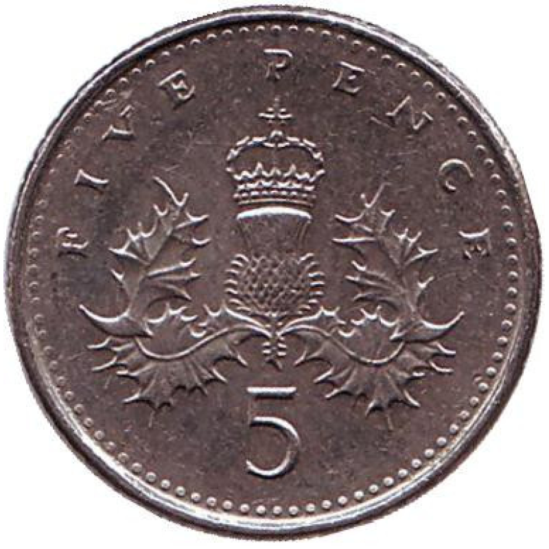 Монета 5 пенсів. 1999 рік, Великобританія. Монета 5 пенсів. 1999 рік, Великобританія.