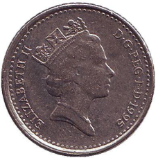 Монета 5 пенсів. 1995 рік, Великобританія.