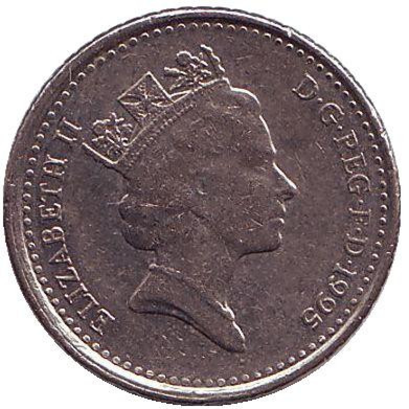 Монета 5 пенсів. 1995 рік, Великобританія. Монета 5 пенсів. 1995 рік, Великобританія.
