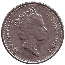 Монета 5 пенсів. 1996 рік, Великобританія.