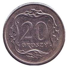 Монета 20 грошів. 2007,09 рік, Польща. (В)