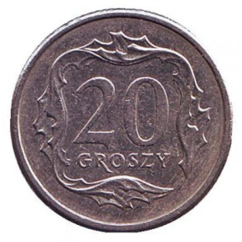 Монета 20 грошів. 2007,09 рік, Польща. (В) Монета 20 грошів. 2007,09 рік, Польща. (В)