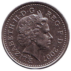 Монета 5 пенсів. 2007 рік, Великобританія.