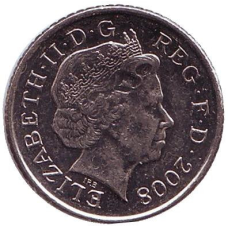 Монета 5 пенсів. 2008 рік, Великобританія. Новий тип.