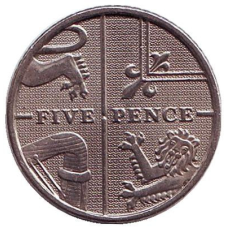 Монета 5 пінсів. 2009 рік, Великобританія.