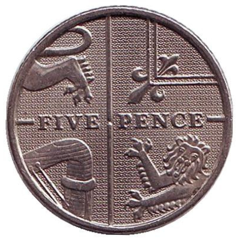 Монета 5 пінсів. 2009 рік, Великобританія. Монета 5 пінсів. 2009 рік, Великобританія.