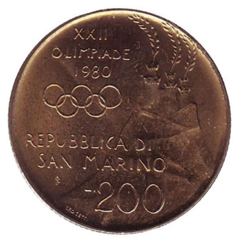 XXII Літні Олімпійські ігри (Олімпіада-80). Боротьба. Монета 200 лір. 1980 рік, Сан-Марино. (А)