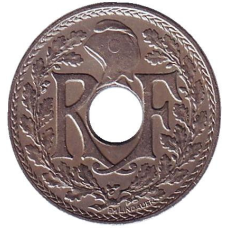 Монета 5 сантимів. 1870 - 1941 рік, Франція.
