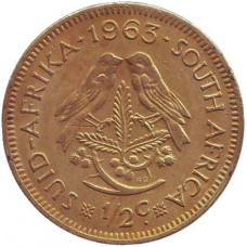 Горобці. Монета 1/2 цента. 1963 рік, ПАР.(Д)