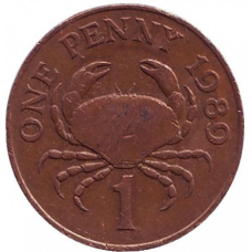 Краб. Монета 1 пенні, 1989 рік, Гернсі.