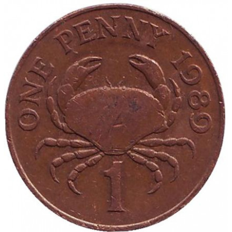 Краб. Монета 1 пенні, 1989 рік, Гернсі. Краб. Монета 1 пенні, 1989 рік, Гернсі.