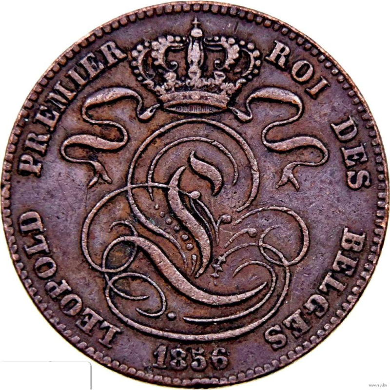 Монета 5 сантимів. 1856 рік, Бельгія. Монета 5 сантимів. 1856 рік, Бельгія.