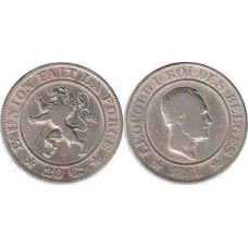 Монета 20 сантимів. 1861 рік, Бельгія.