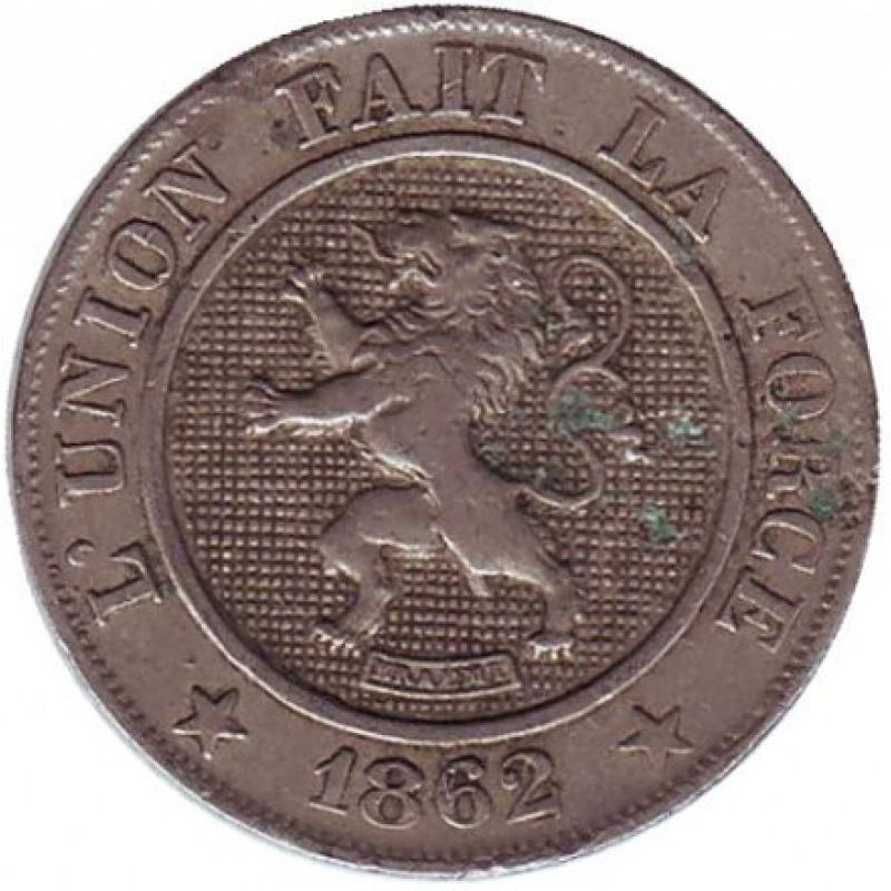 Монета 10 сантимів. 1862 рік. Бельгія. (Без крапки після PREMIER) Монета 10 сантимів. 1862 рік. Бельгія. (Без крапки після PREMIER)