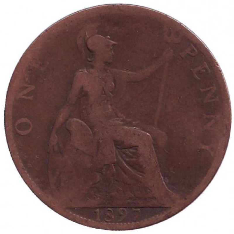Монета 1 пенні. 1897 рік, Великобританія. Монета 1 пенні. 1897 рік, Великобританія.