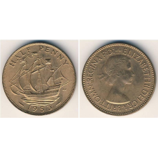 Монета 1/2 пенні. 1953 рік, Великобританія.