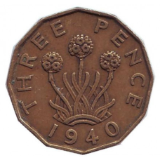 Цибулю-порей. Монета 3 пенси. 1940 рік, Великобританія.