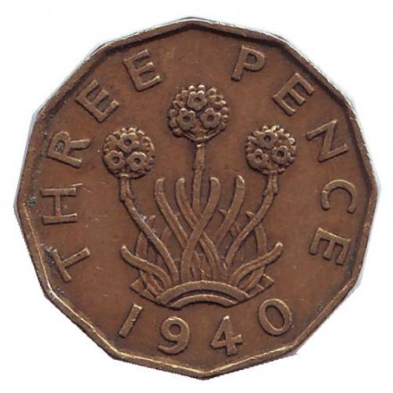 Цибулю-порей. Монета 3 пенси. 1940 рік, Великобританія. Цибулю-порей. Монета 3 пенси. 1940 рік, Великобританія.