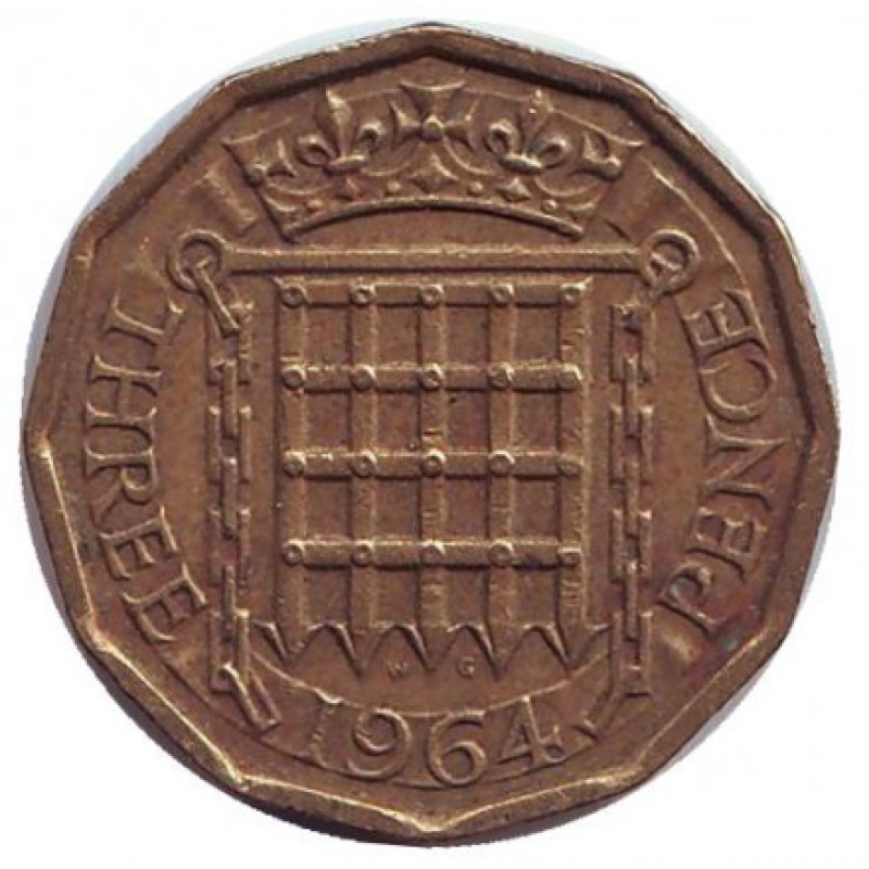 Монета 3 пенси. 1964 рік, Великобританія. Монета 3 пенси. 1964 рік, Великобританія.