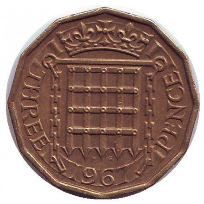 Монета 3 пенси. 1967 рік, Великобританія. Монета 3 пенси. 1967 рік, Великобританія.