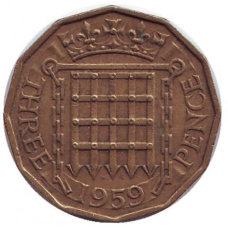 Монета 3 пенси. 1959 рік, Великобританія.
