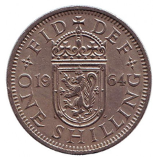 Монета 1 шилінг. 1964 рік, Великобританія. (Герб Шотландії).