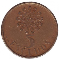 Монета 5 ескудо. 1987,86,90 рік, Португалія.(Г)