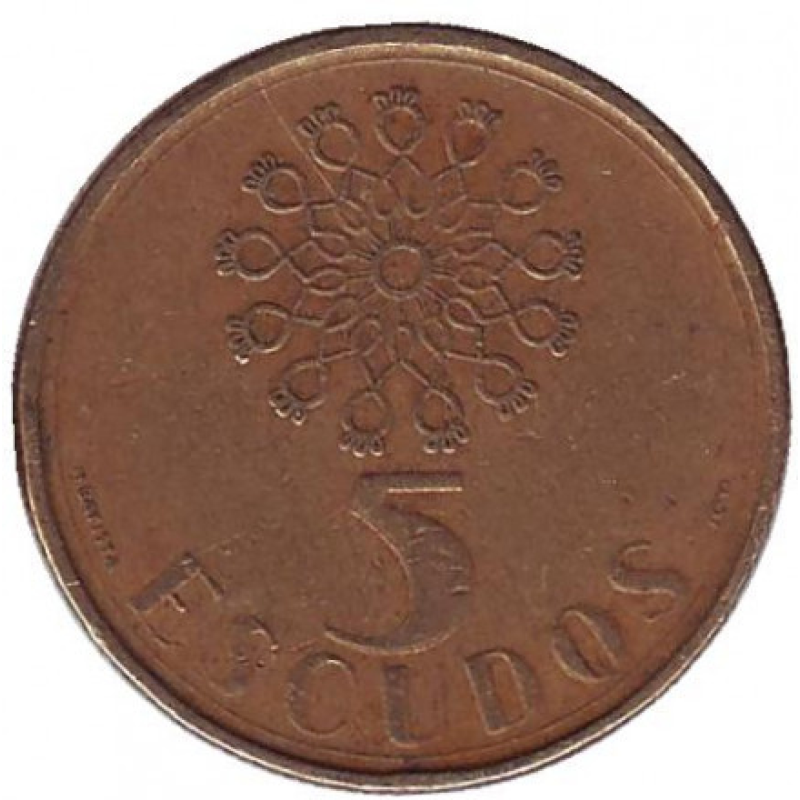 Монета 5 ескудо. 1987,86,90 рік, Португалія.(Г) Монета 5 ескудо. 1987,86,90 рік, Португалія.(Г)