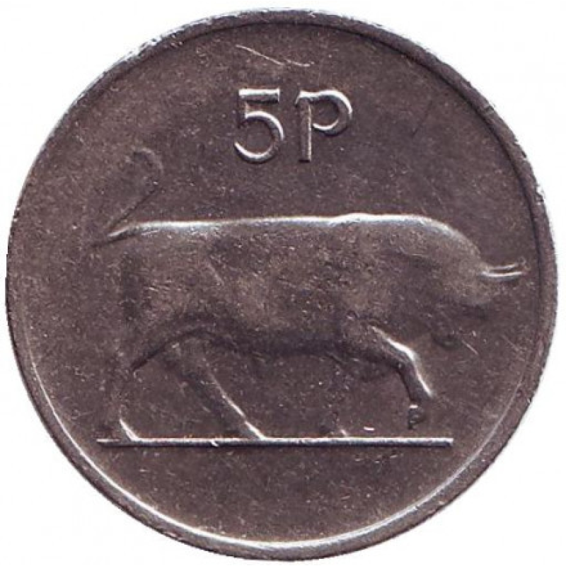 Монета 5 пенсів. 1980 рік, Ірландія. Бик. Ірландська арфа.(АС) Монета 5 пенсів. 1980 рік, Ірландія. Бик. Ірландська арфа.(АС)