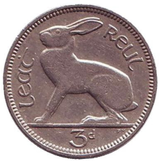 Монета 3 пенси. 1962 рік, Ірландія. Заєць. (АС)