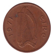 Монета 1/2 пенні. 1971 рік, Ірландія. Птах. Ірландська арфа.(АС)