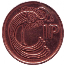 Монета 1 пенні. 1992 рік, Ірландія. Птах. Ірландська арфа.(АС)