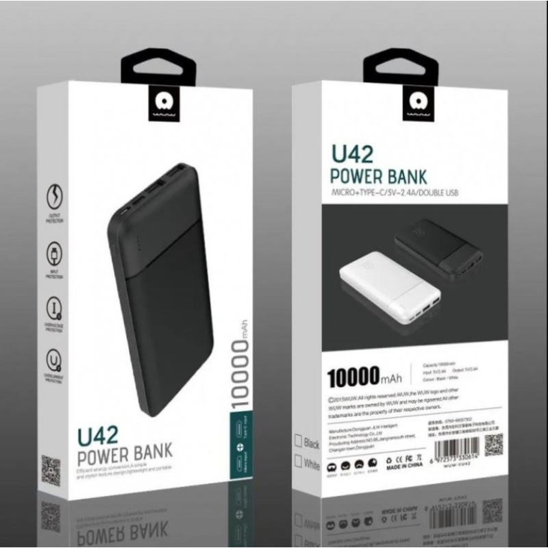 Powerbank WUW-U42 10000mAh, Black, Blister Powerbank WUW-U42 10000mAh, Black, Blister