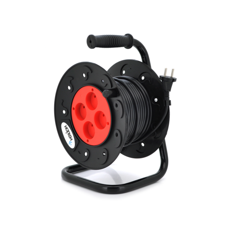 Подовжувач на котушці MERLION 2х0,75, 30 м, 10 А, 220 В, 4xSCHUKO socket, кабель нг-LS, Q4