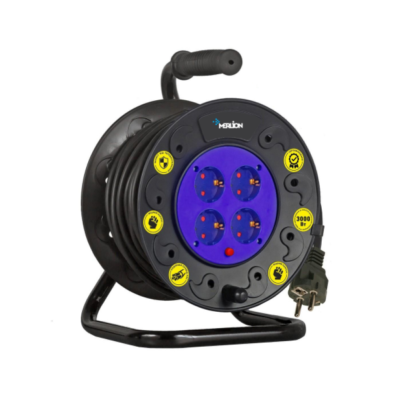 Дрібник на катці MERLION 2х1,5, 20 м, 16А, 220В, 4xSCHUKO socket, кабель нг-LS, Q4
