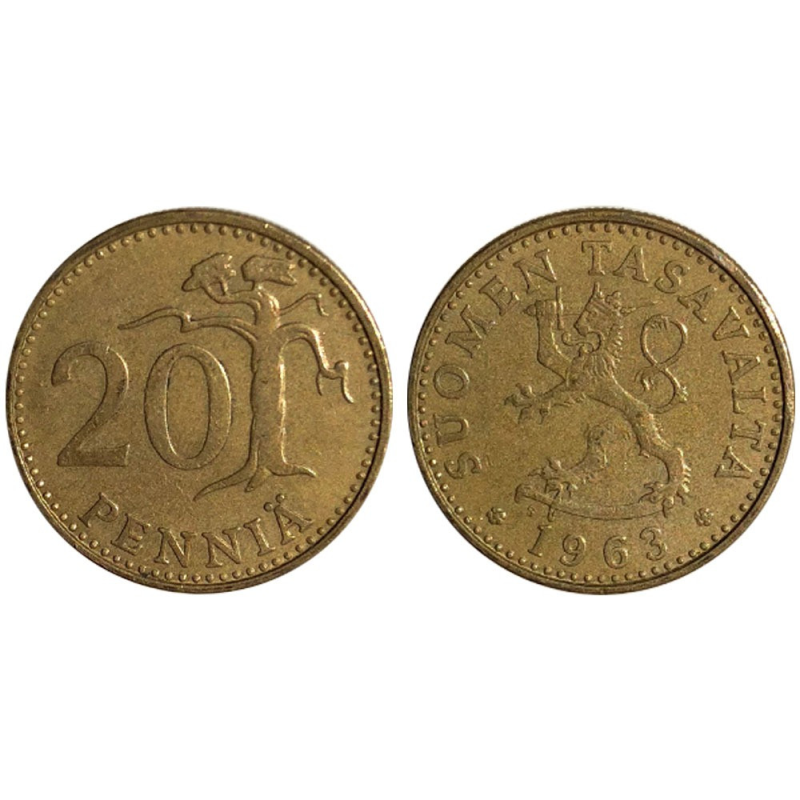 Монета 20 пенні. 1963,72,81,82 рік, Фінляндія.(БЖ) Монета 20 пенні. 1963,72,81,82 рік, Фінляндія.(БЖ)