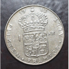 Швеція 1 крона 1963,64 рік (срібло)