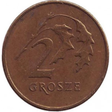 Дубове листя. Монета 2 гроша, 1990-2021 рік, Польща. (В)