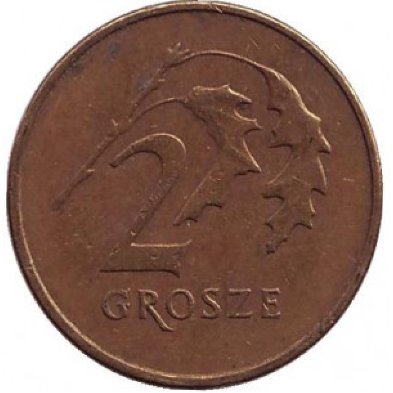 Дубове листя. Монета 2 гроша, 1990-2021 рік, Польща. (В)
