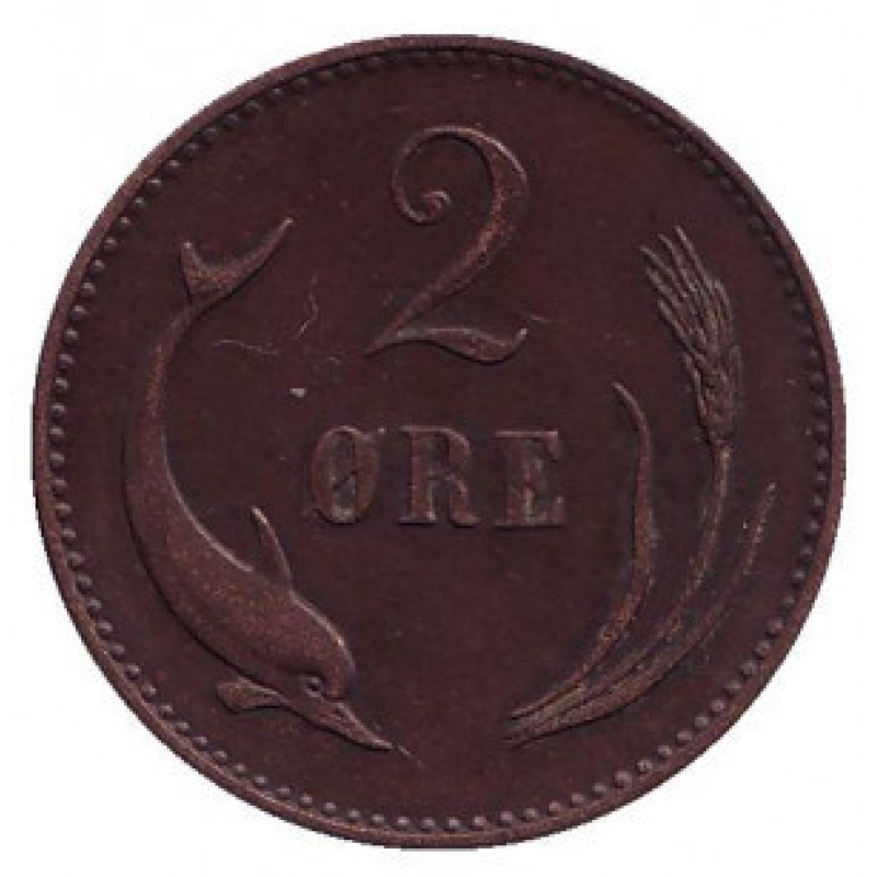Монета 2 ері. 1874 рік, Данія. Монета 2 ері. 1874 рік, Данія.