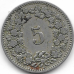 Монета 5 раппен. 1891 год, Швейцария. Монета 5 раппен. 1891 год, Швейцария.
