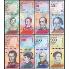 Venezuela Венесуела набір 8 банкнот 2 5 10 20 50 100 200 500 Bolivares 2018 UNC
