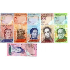 Venezuela Венесуела - набір 6 банкнотів 2 5 10 20 50 100 Bolivares 2009 - 2015 UNC